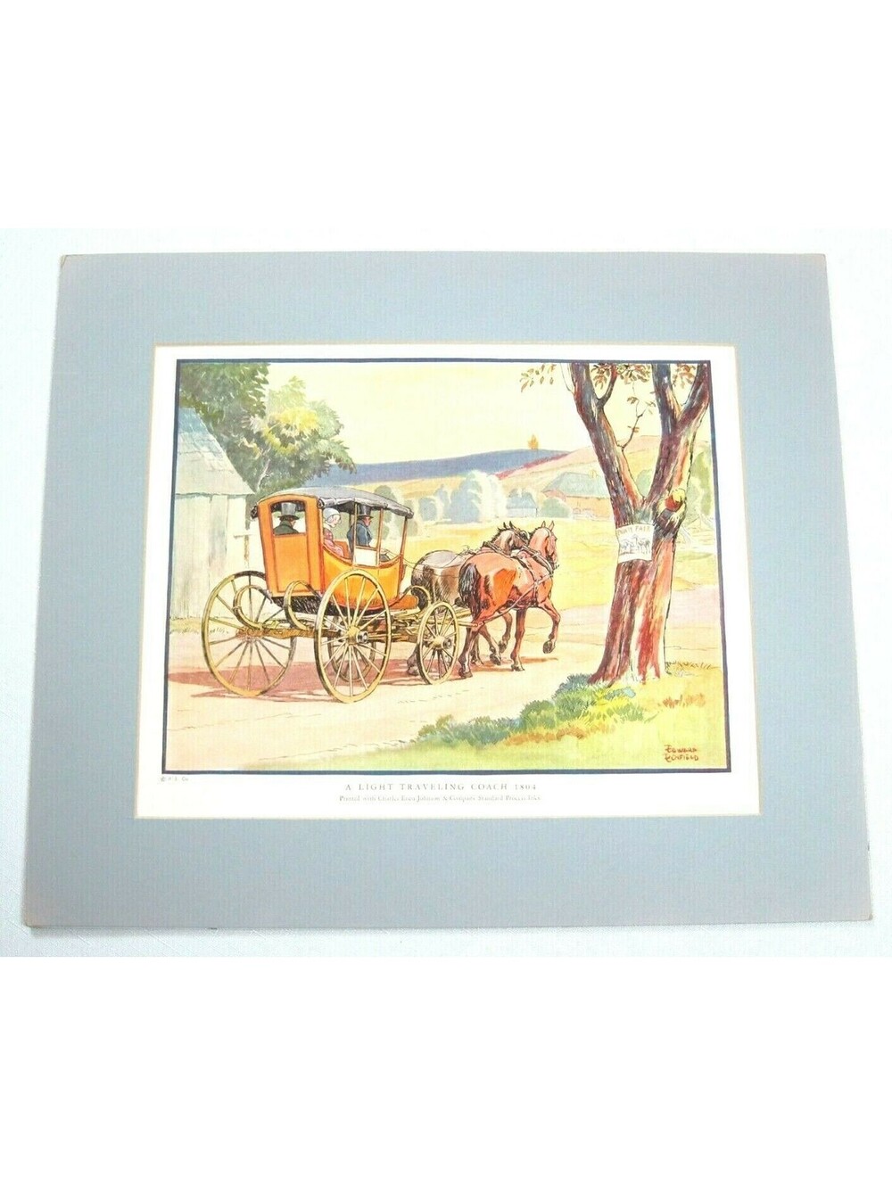 Antique Edward Penfield Color Litho Art Print 12x14 Light Traveling Coach 1804